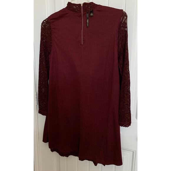SKYE’S THE LIMIT BELOW THE KNEE TUNIC LACE DRESS, WOMENS, L, BURGANDY SLEEVELESS - Picture 4 of 11